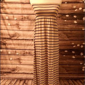 ZENANA TAN STRIPE TUBE TOP MAXI DRESS